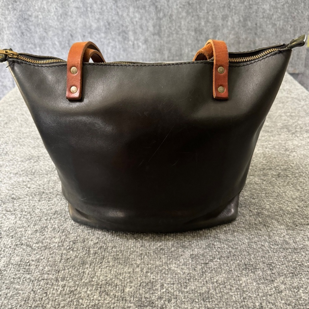 Portland Leather Goods Tote Bag Women Medium Zip Top Leather Shoulder Bag Black